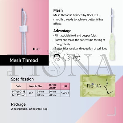 Enchimento Mesh Thread For Reducing Wrinkles de PCL 19G 60mm Volum produzindo o colagênio